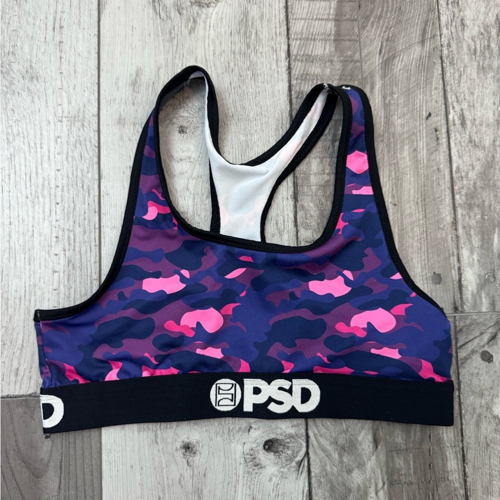 PSD Girls Purple & Pink Camo Racerback Sports Bra with Branded Band